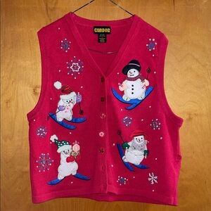 Red Snowman Embroidered Vest Ugly Christmas Sweater Vest